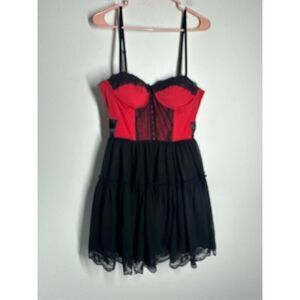 Zoa Women’s Goth Dress Red Black Mesh Lace Trim Size M